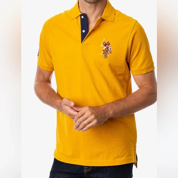 U.S. Polo Assn. Big Pony Logo Polo Shirt in Bright Yellow & Navy - NEW -Size XXL - Picture 1 of 12
